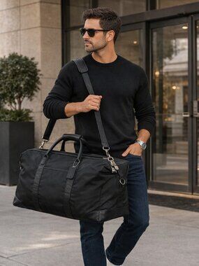 Vintage Coach Travel Collection Black Nylon & Leather Weekender Duffel Bag 5497